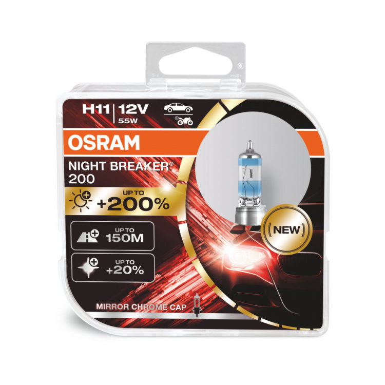 OSRAM H11 12V 55W PGJ19-2 NIGHT BREAKER®200 +200% Set - 2 Stück